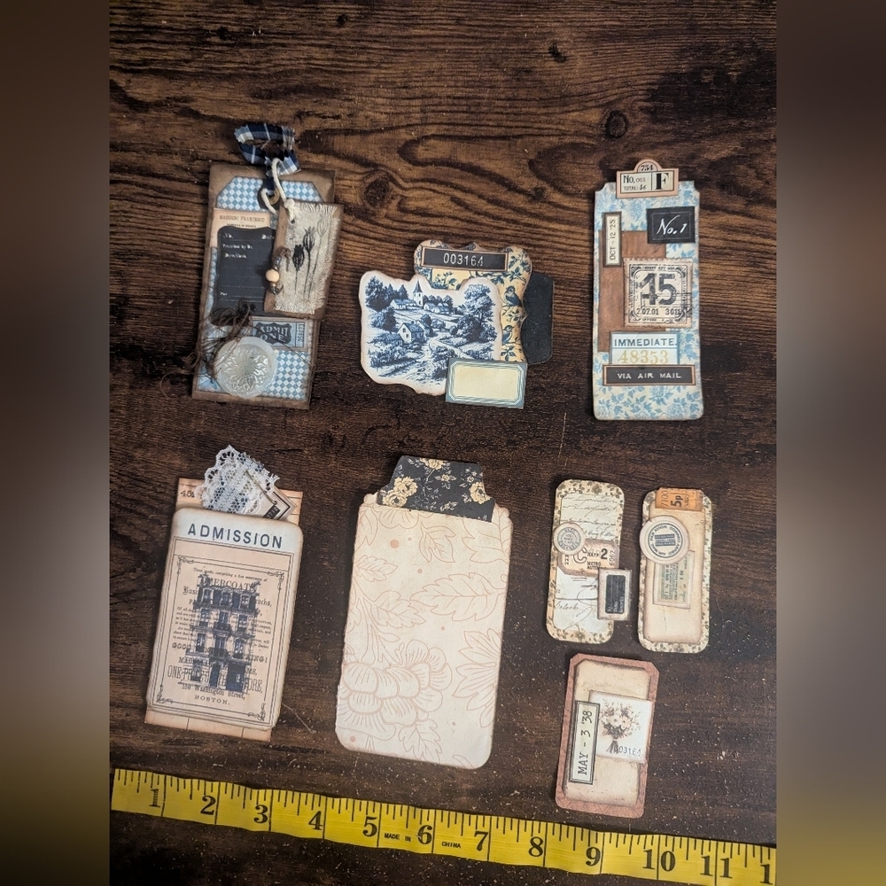 2/$15 Set Of 6 Handmade Junk Journal Vintage/Rustic Tags-Double Sided-Cream/Blue - Picture 2 of 5